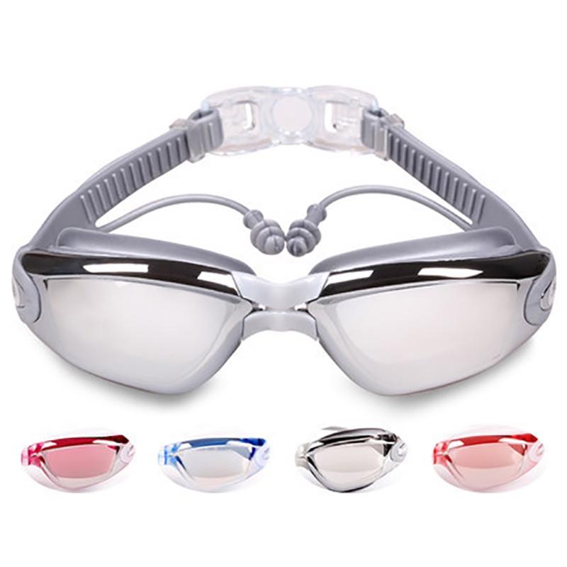 -1.5~-8.0 Adult Myopia Swimming Goggles Waterproof Anti-fog HD Transparent Electroplated Large Frame With Earplugs
