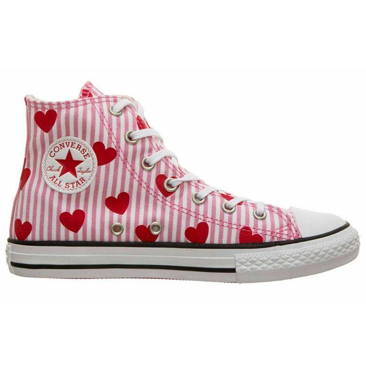 Converse Komfortable Allsidige Høye Lerretssko Barnesko Rosa Stripete Hjerte 663993C