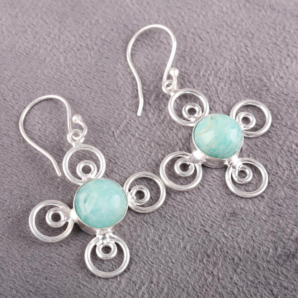 Amazonite Earrings, 925 Solid Sterling Silver Earrings Handmade Gemstone Jewelry, Gifts For Wife Brand New Earrings