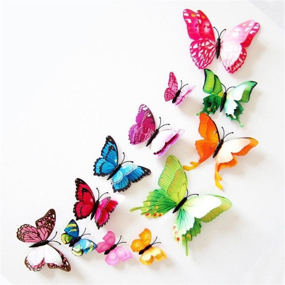 12Pcs Butterfly Wall Decor Gold Colorful 3D Butterfly Wall Stickers Self-stick Wall Decal For Wedding Birthday Party Wall Decor