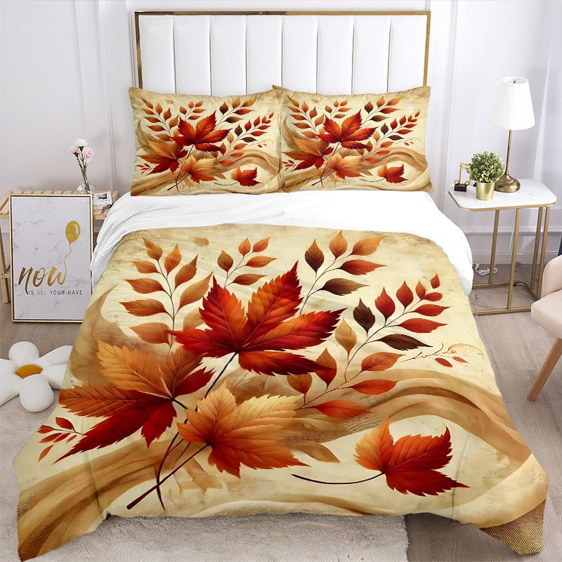 3pcs bedding set Autumn Leaves Includes 1 Comforter + 2 Pillowcases, Without Pillow Inserts, Soft Comfortable, Lightweight Breathable, Print
