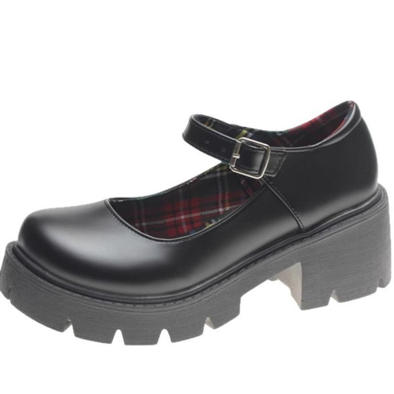 New High-heeled Thick-soled Women's Round-toed Retro Single Shoes