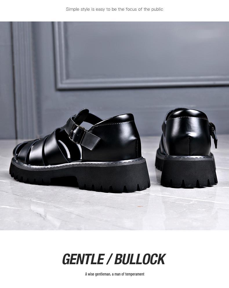 Men's Retro Leather Slip-On Sandals - Cool, Breathable, Lightweight Shoes with Thick Sole & Buckle