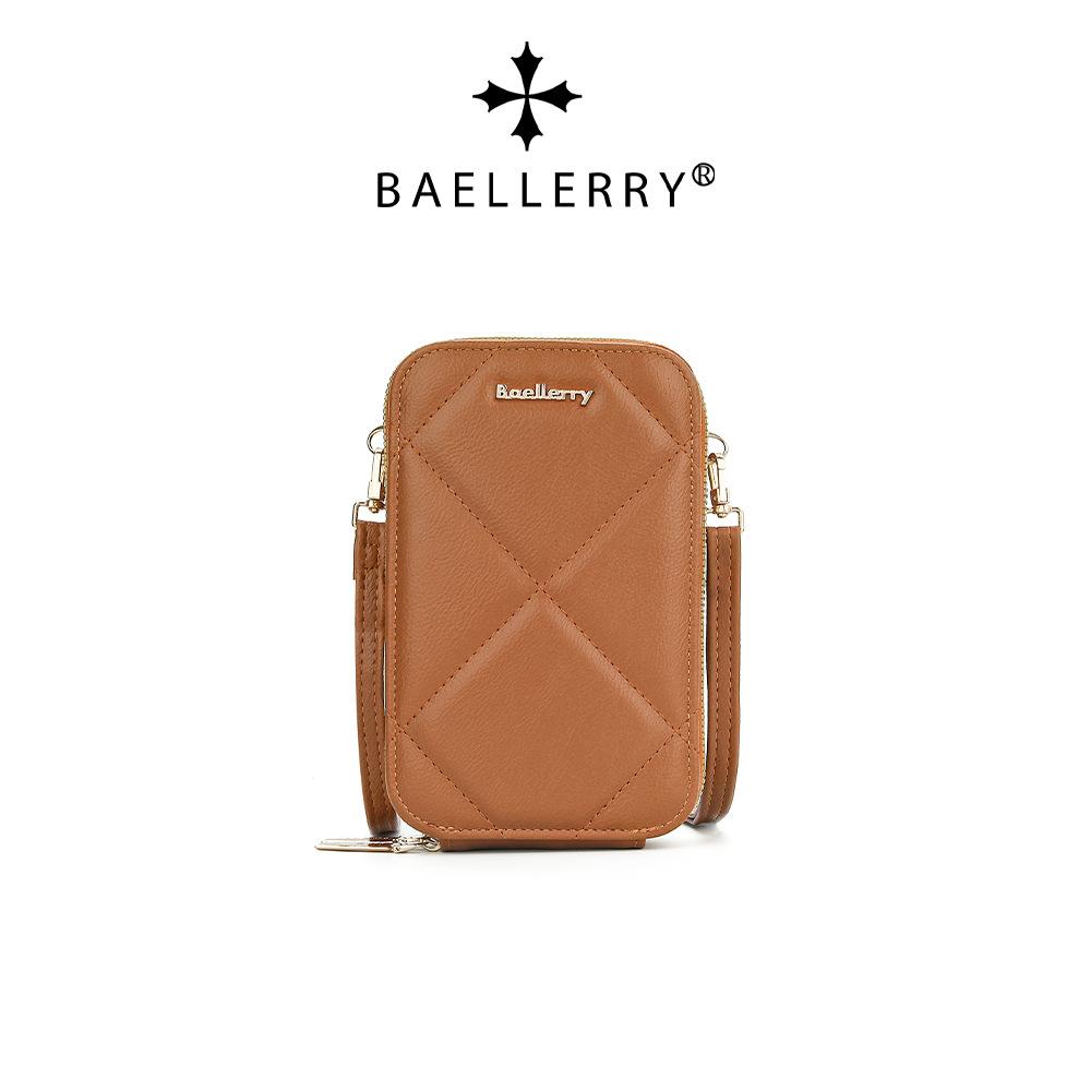 Baellerry Women's Cell Phone Bag Japanese and Korean Style Vertical Double Layer Single Shoulder Bag Fashion Zipper Crossbody Bag