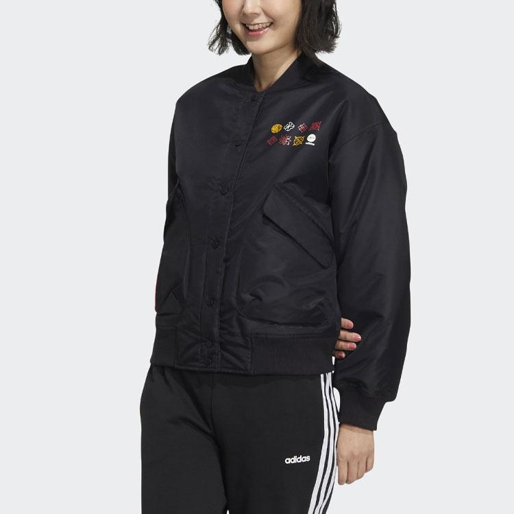 adidas Neo CNY Logo Potlač Jednofarebná Športová Bomber Bunda Dámska Vrchné Odevy Čierna HM7484