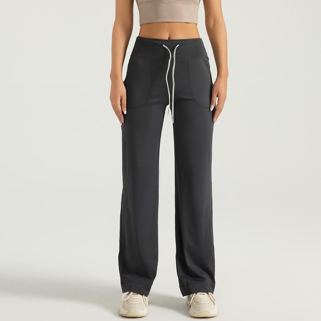 Pantaloni de yoga pentru femei, pantaloni cu picior larg, cu buzunare, pantaloni casual, pantaloni de trening cu talie elastică