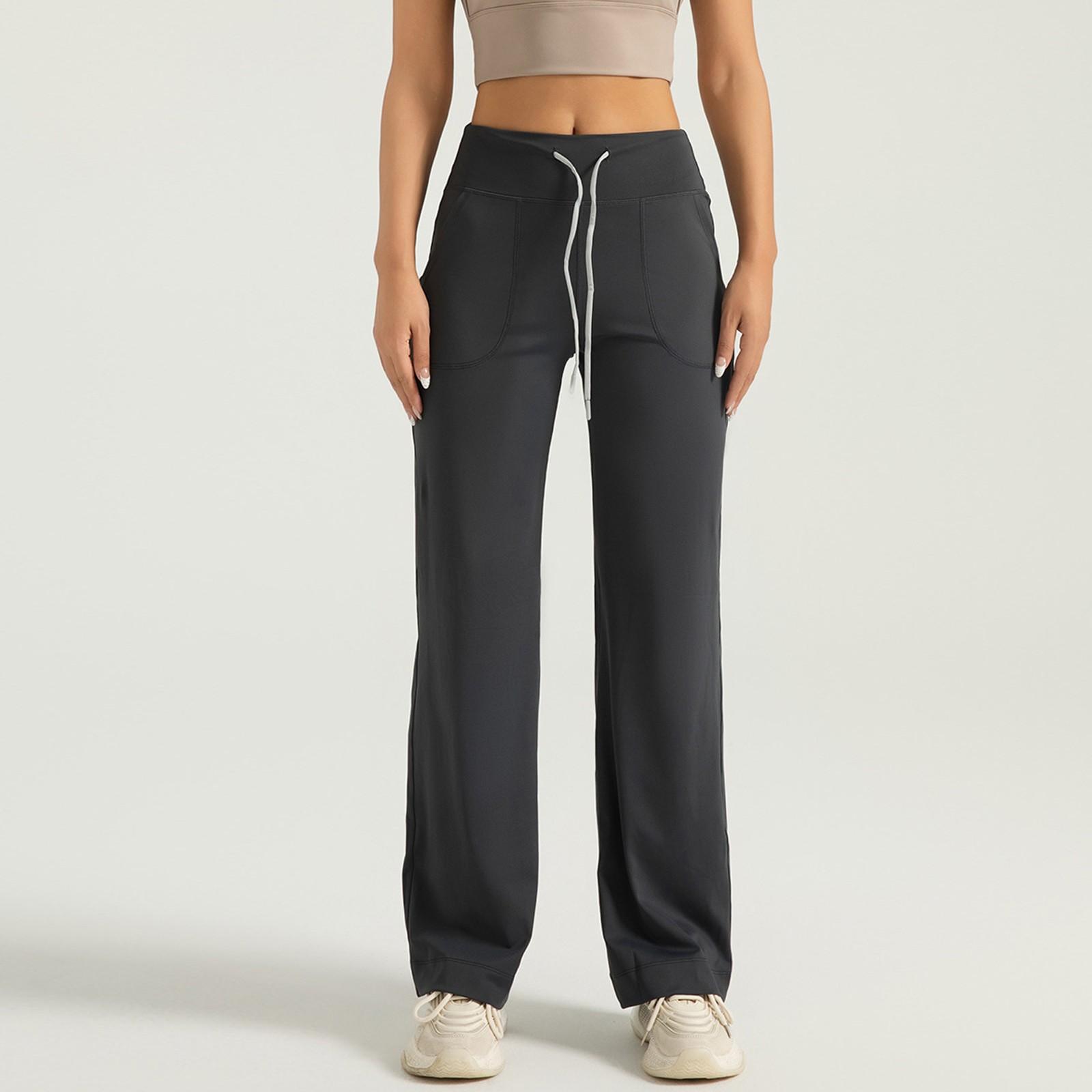 

Женские брюки для йоги, брюки с широкими штанинами и карманами, повседневные брюки, эластичный пояс, спортивные штаны L