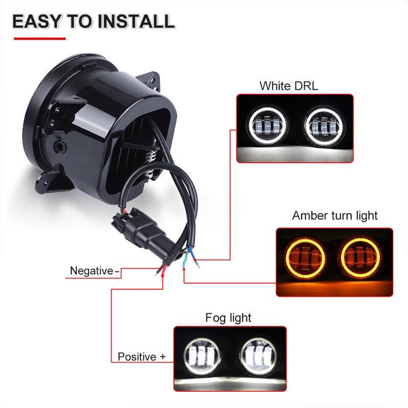 Pair 3.5inch Round Led Fog Lights Driving Light with White Amber Halo Lada Priora for Gazelle Russia Cars Fog Lamp