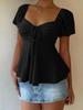2026 Summer V-neck Drawstring Waist Sexy Short Sleeve Plain T-shirt for Women