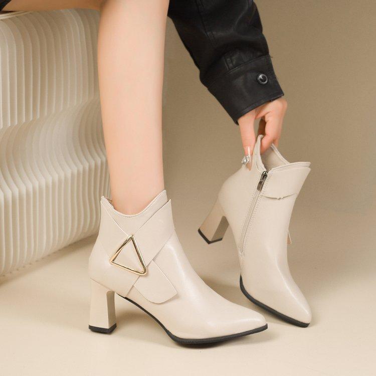 Autumn and winter new high-heeled short boots women's thick heel pointed thin short ankle boots Martin boots PU