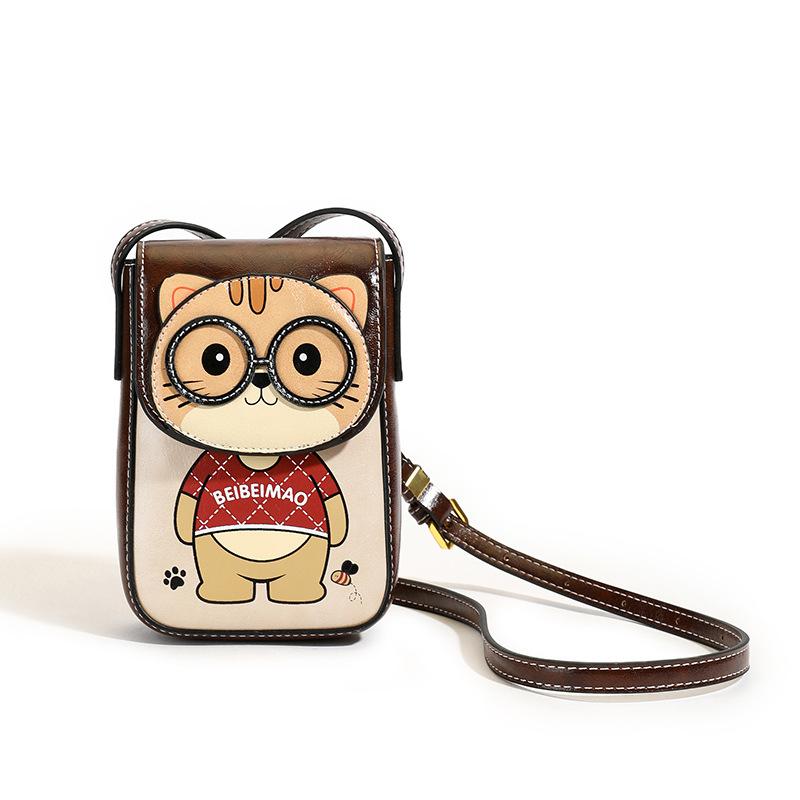 BEIBAOBAO Cute Cartoon Bear Mobile Phone Bag 2026 New Style Women's Change Bag Fashionable High-end PU Shoulder Messenger Bag Female Mini Small Wallet