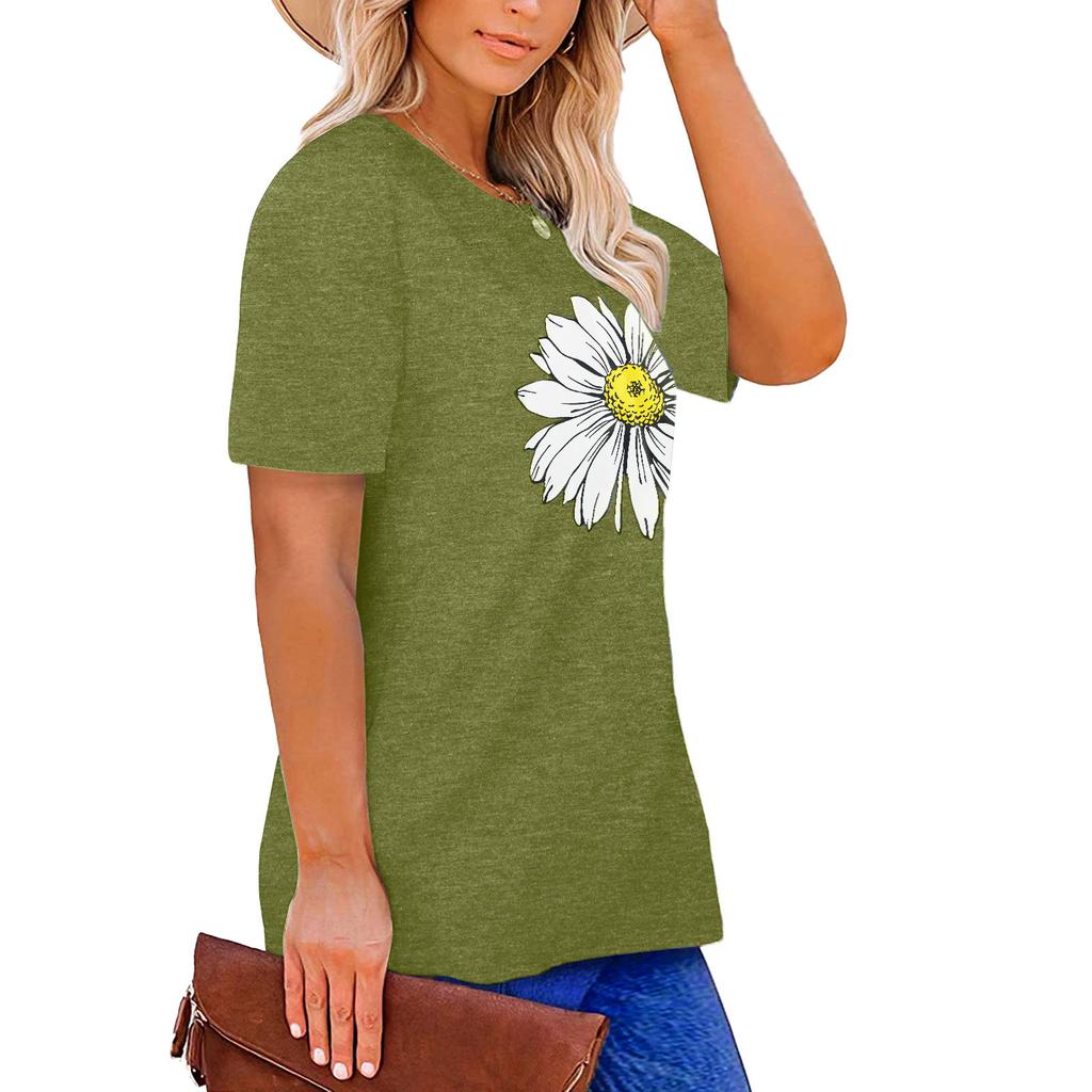 Women'S Cute Printed Short Sleeve Round Neck Front Shoulder Vintage Short Sleeve Summer Loose Shirt Top