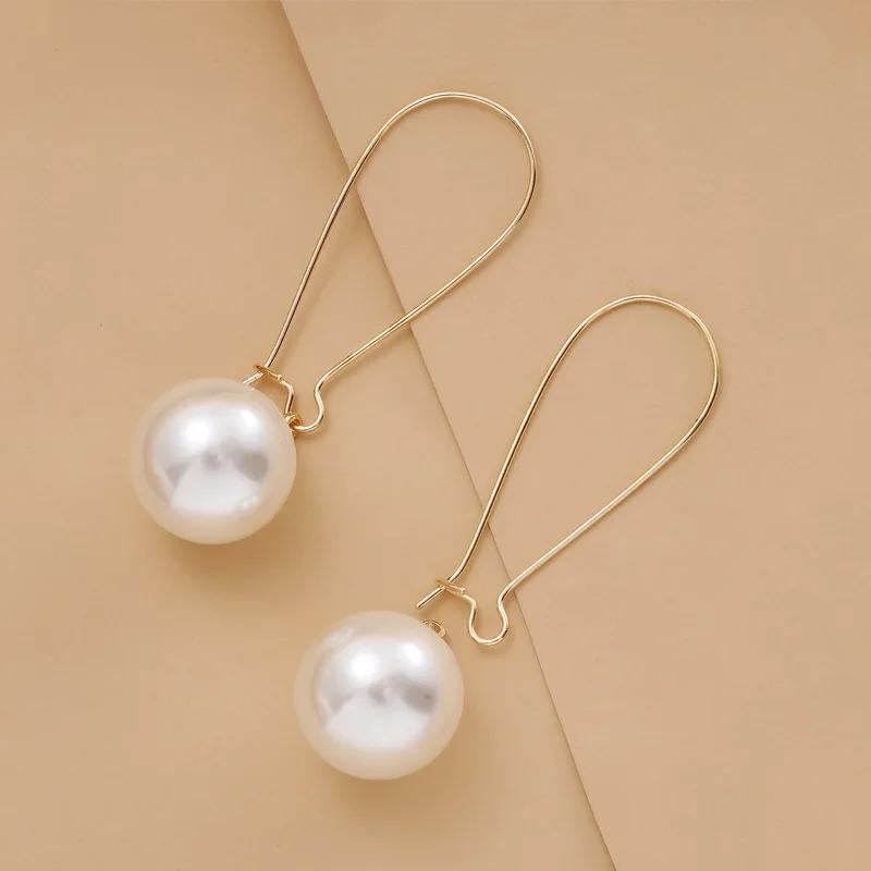 Women's Elegant Versatile Dangle Earrings, Minimalist Faux Pearl Hoop Design