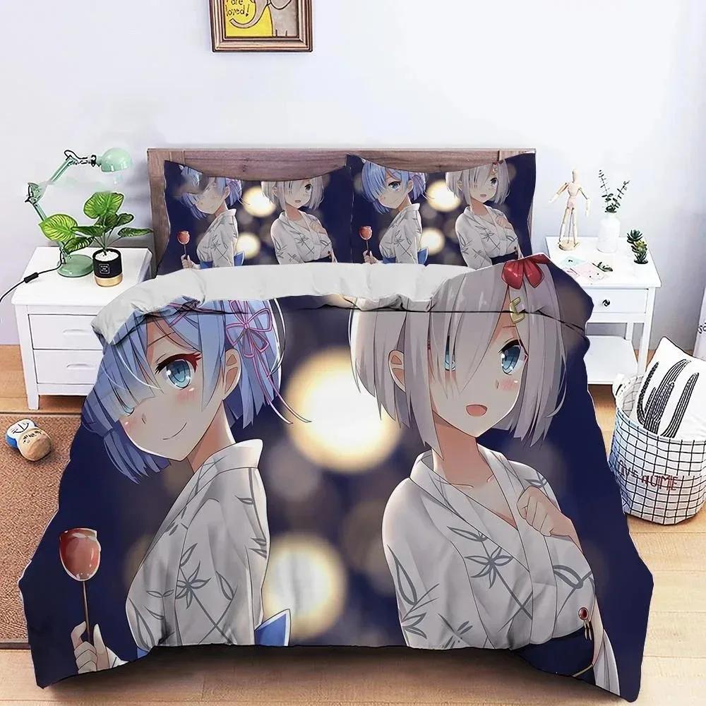 3D Printed Anime Re Zero Rem Ram Bedding Set Boys Girls Twin Queen Size Duvet Cover Pillowcase Bed Kids Adult Home Textileextile