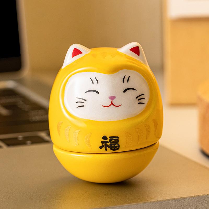 Ceramic Daruma Statue Daruma Tumbler Crafts Japanese Style Lucky Cat Fortune Ornament Landscape Home Decor Accessories Gifts