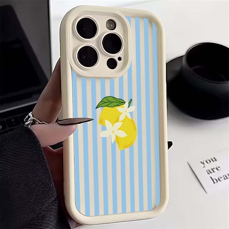 Summer Lemon Cool Stripe Phone Case for Samsung Galaxy S25 S24 S23 S22 Ultra Plus FE A16 A36 A56 A52 A53 A35 A55 5G Soft Cover