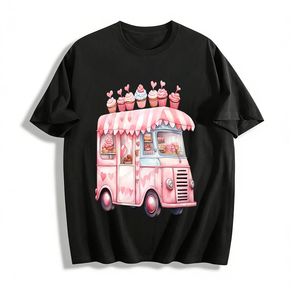 Love Cupcake Food Truck Print Sweet Casual Top Pure cotton T-shirt XXS