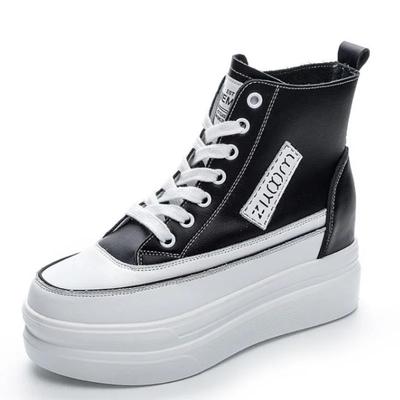 Mode Hohe Qualität 8cm Echtes Leder Damen Stiefeletten Plateau Keilabsatz Sneaker Stiefel Frühling Herbst Stiefel Schuhe für Damen Stiefeletten