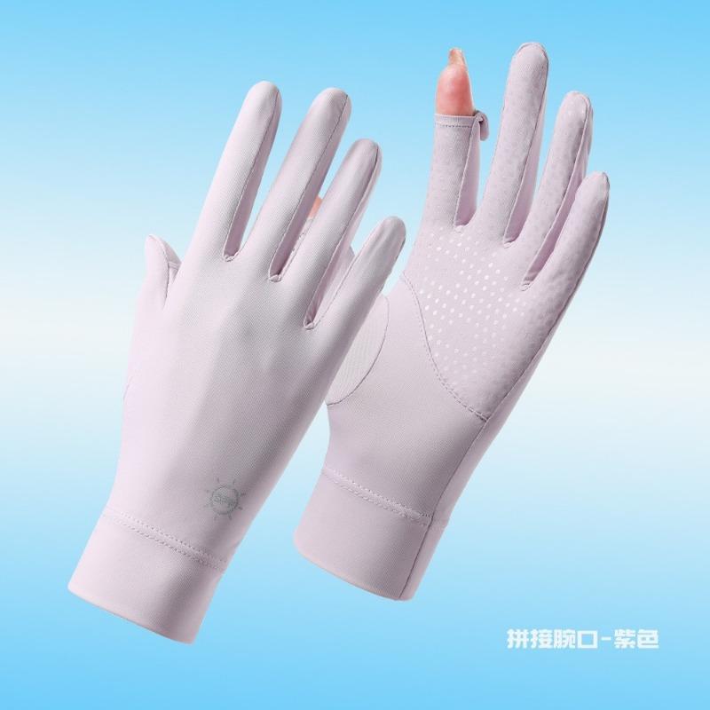 Sunscreen gloves summer women's outdoor UV protection and non-slip two-finger thin driving touch screen cool silk gloves