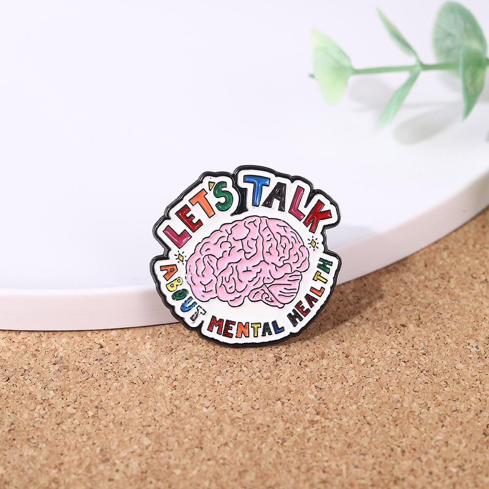 Pink brain personalized English brooch, creative cartoon metal badge, clothes and backpack accessories.
