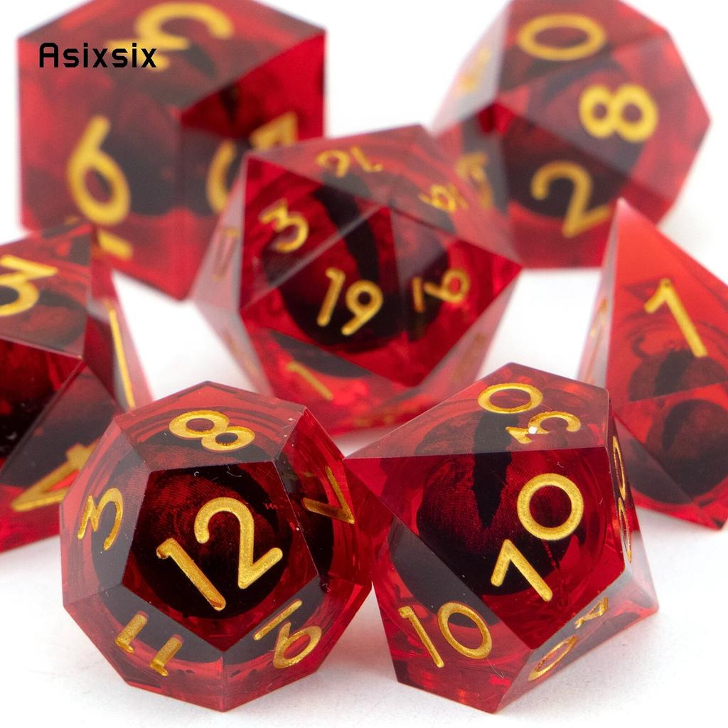 7 Pcs Red Eyeball Golden Number Sharp Edge Resin Dice Polyhedral Dice Suitable for Role-Playing RPG Board Game