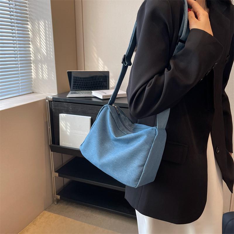 Trendy Denim Crossbody Bag For Women 2023 Simple Stylish Summer Shoulder Bag Mid Soft With Sleek Stitching In Black Light Blue Dark Blue Sky Blue