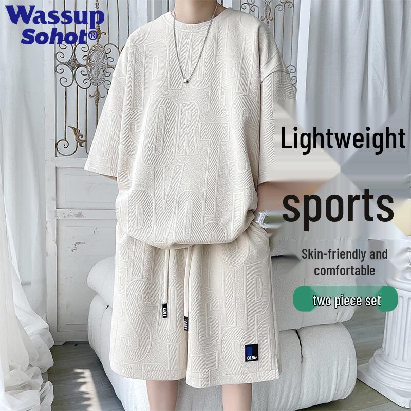 Wassup Sohot Men s Ice Silk T-Shirt & Shorts Set XL