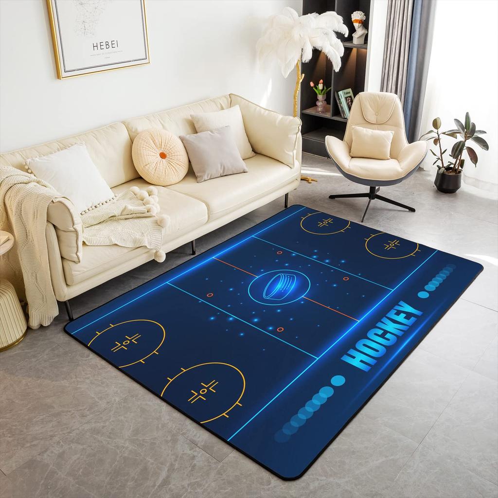 Soft Ice Hockey Carpet Rug for Boys Teens Winter Sport Indoor Floor Mat Bedroom Living Room Doormat