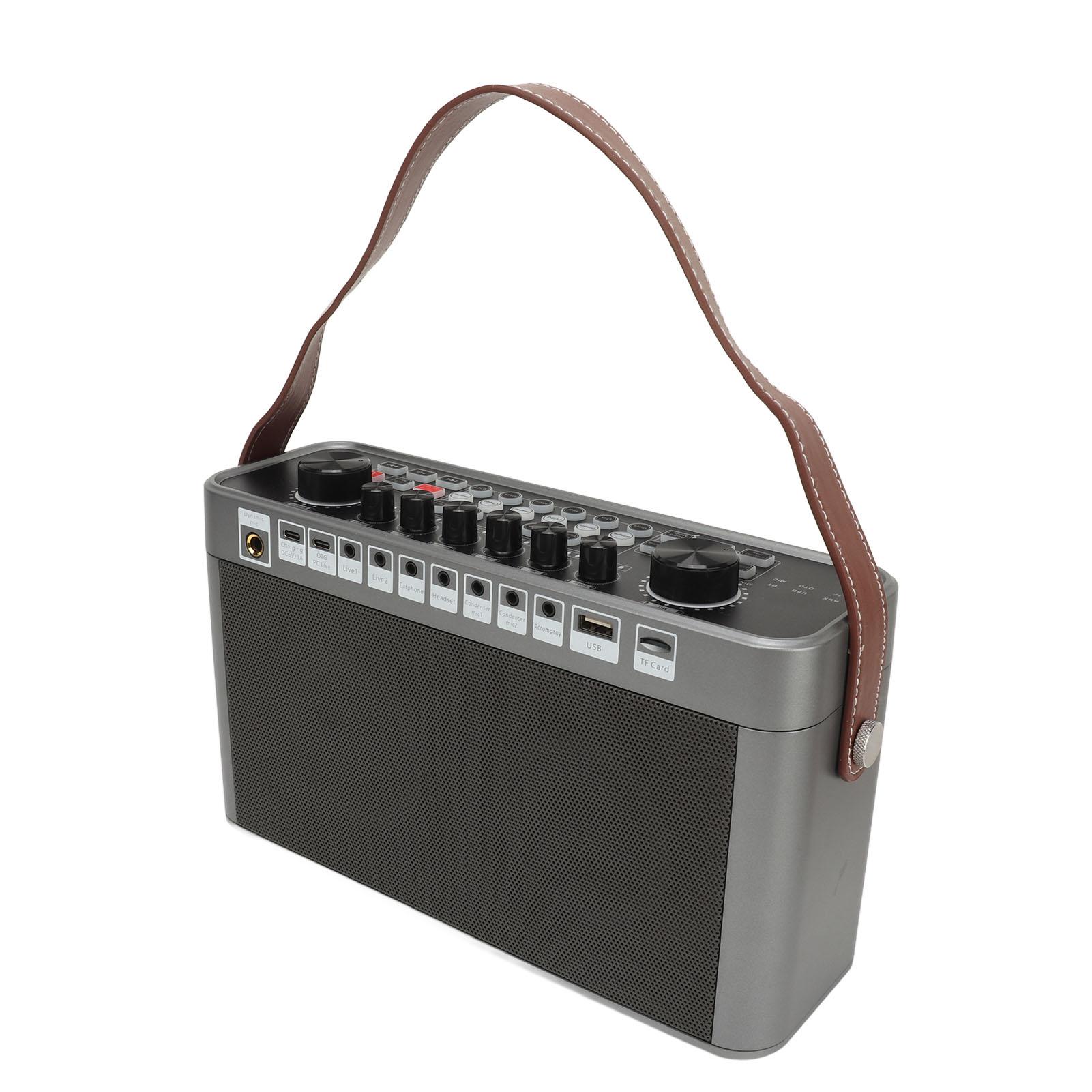 

Караоке-машина с 2 беспроводными микрофонами, звуковой картой, Bluetooth-динамиком, все в одном для улицы, помещения, прямой трансляции