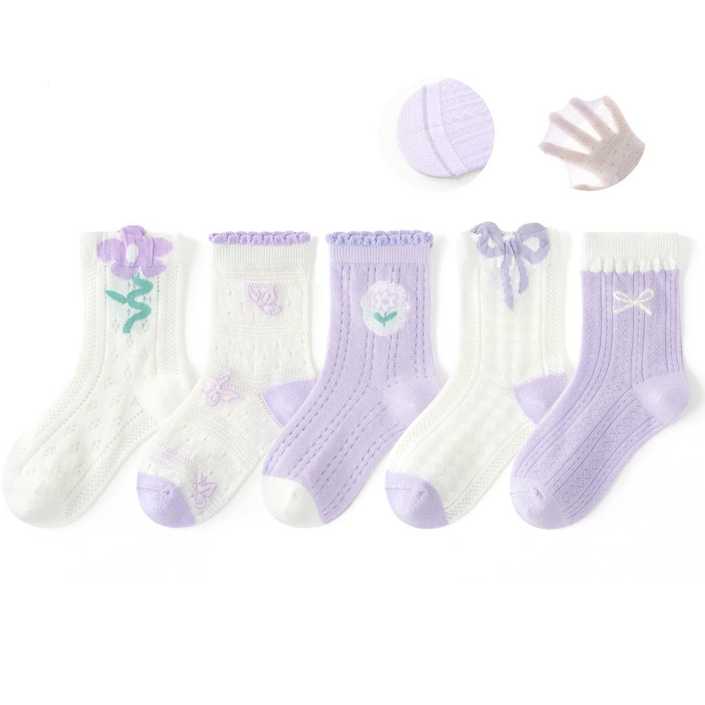 5 Pairs Cotton Childrens Mesh Socks Soft Thin Summer Sock Kids Baby Candy Sock Girls Breathable Flower Casual Cute Socken