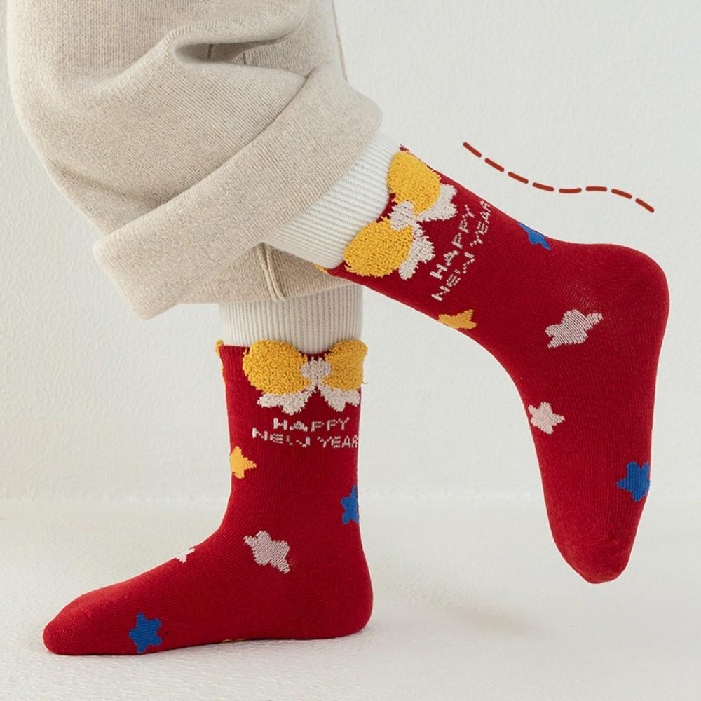 5pairs Breathable Kids Red Socks Creative Blessing Words Socks Zodiac Horse Socks  Lunar New Year
