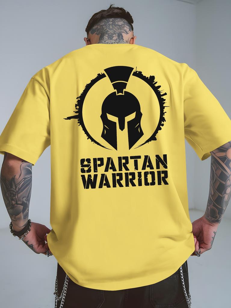 Spartan Warrior Graphic    with Spartan Helmet  Text Pattern 100 Cotton  Short Sleeve Casual Oneck Mens Printed Tshirt