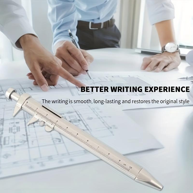 Precision Dial Vernier Caliper  Ballpoint Pen Set Dual-Purpose Plastic Scale Ruler 0-100mm Measuring Range Ideal for Office Use