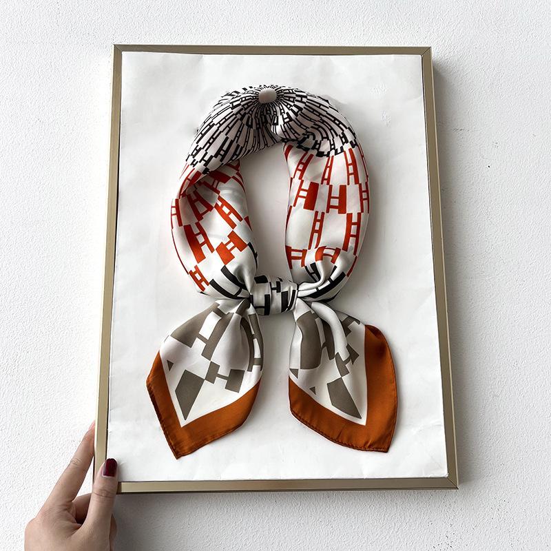Silk Feeling Scarf Square Satin Head Scarf for Women