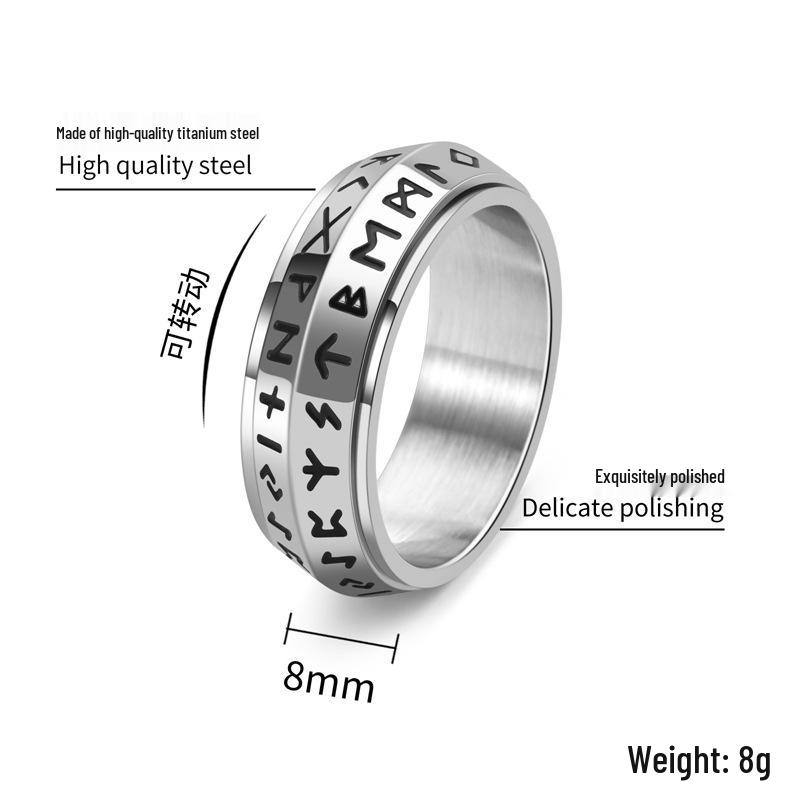 Anello Rotante Unisex in Acciaio al Titanio con Rune Vichinghe Nordiche