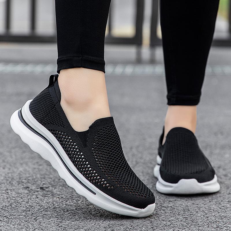 Women's Knitted Solid Loafers Ultra-light Non-slip Flat Mesh Slip on Walking Shoes Round Toe Casual Elderly Lady Diabetic Shoes