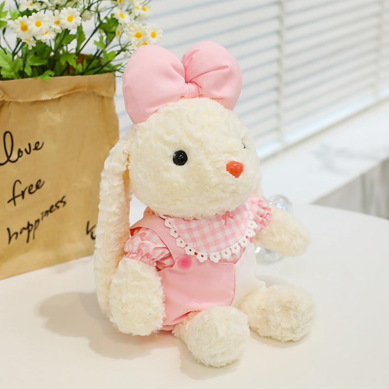 Plush Rabbit Toy With Dress And Bow Decoration For Kids Girls And Baby Girls Gifts