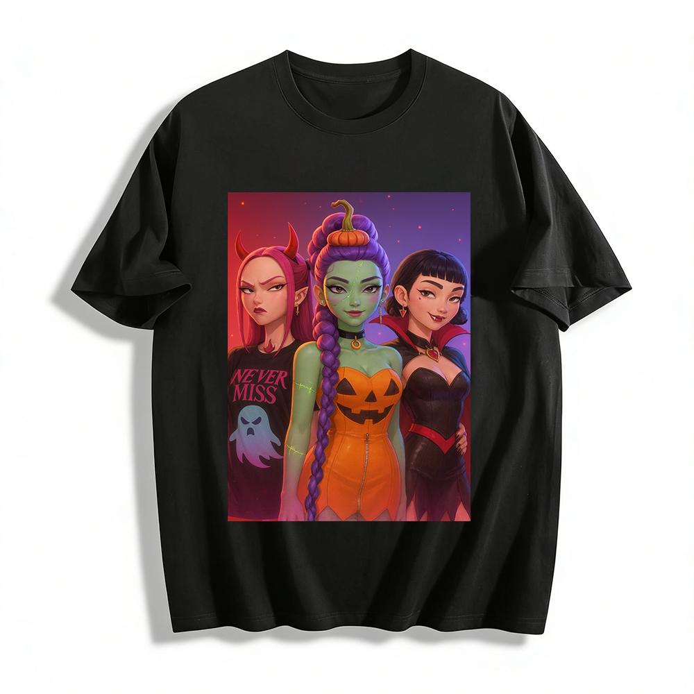 

Halloween Themed Three Personality Witch Print Tops Casual Crew Neck Short Sleeve T-shirts Pure cotton T-shirt XXS
