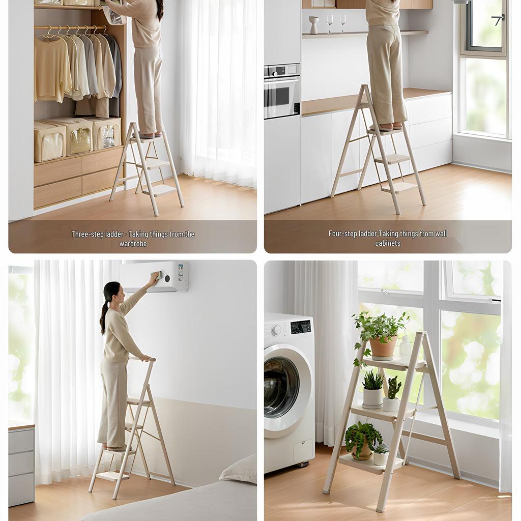 Compact Multi-Functional Telescopic A-Frame Ladder: Lightweight, Thickened, 3-Step Household and Indoor Folding Climbing Ladder