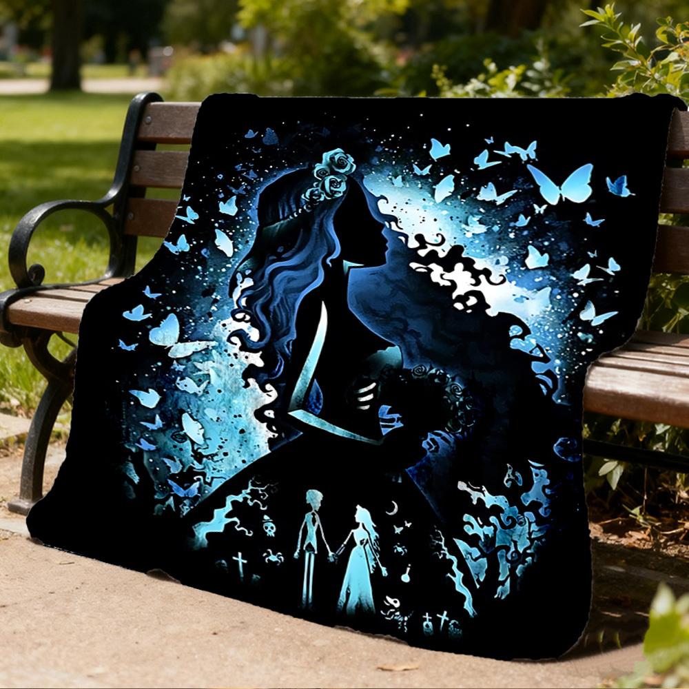 1pc Corpse Bride Outdoor Personalized Flannel Blanket, Soft, Lightweight Personalized Flannel Blanket, Digital Printing,
