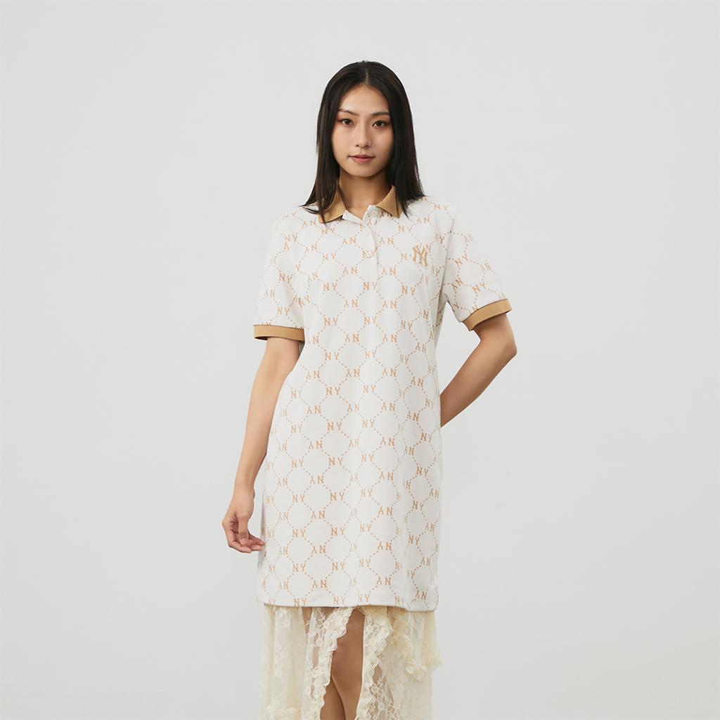 New MLB SS24 Short Sleeved Dress Women's Cream 3FOPM0443-50CRS