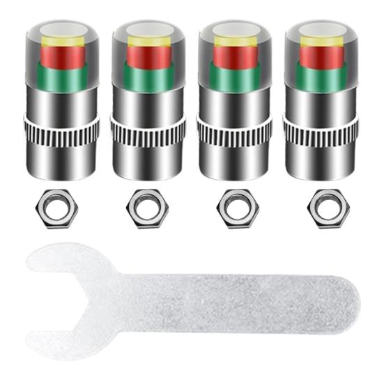 Car Tire Pressure Monitor Valve 36 PSI 2.4 Bar Tire Pressure Sensor Stem Caps for Cars Visual Tri-Color Alarm Easy To Read Tire Pressure Indicator