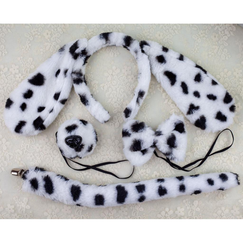 Animal Ear Headband for Child Spotted Dog Headband/Bowtie/Tail Stage Suit for Kids Halloween Cosplay Party Costume Set