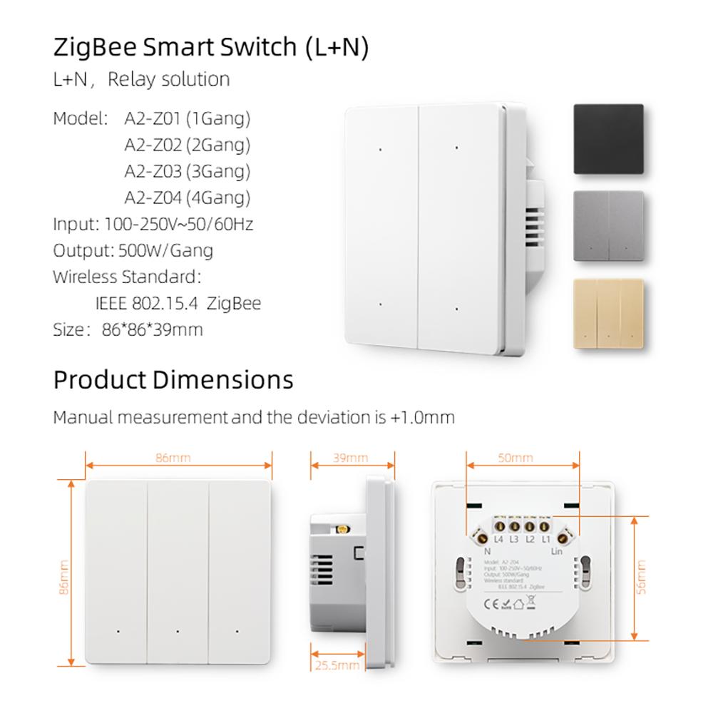 Tuya Smart Zigbee Wall Light Switch CE RoHS 1/2/3/4 Gang EU Smart Home Automation Push Button Light Smart Switch