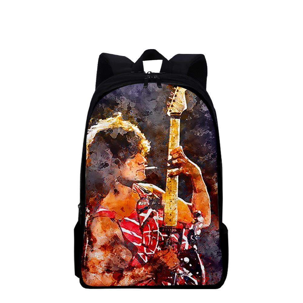 Harajuku Youthful Eddie Van Halen Student School Bags Notebook Backpacks 3D Printed Oxford Waterproof Boys/Girls Travel Bags