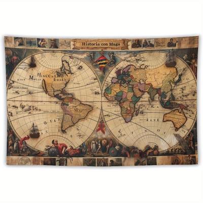 Retro Mapa Świata Cyfrowy nadruk poliester wisząca na ścianę gobelin dekoracyjny Salon Sypialnie Biuro Tło prezent