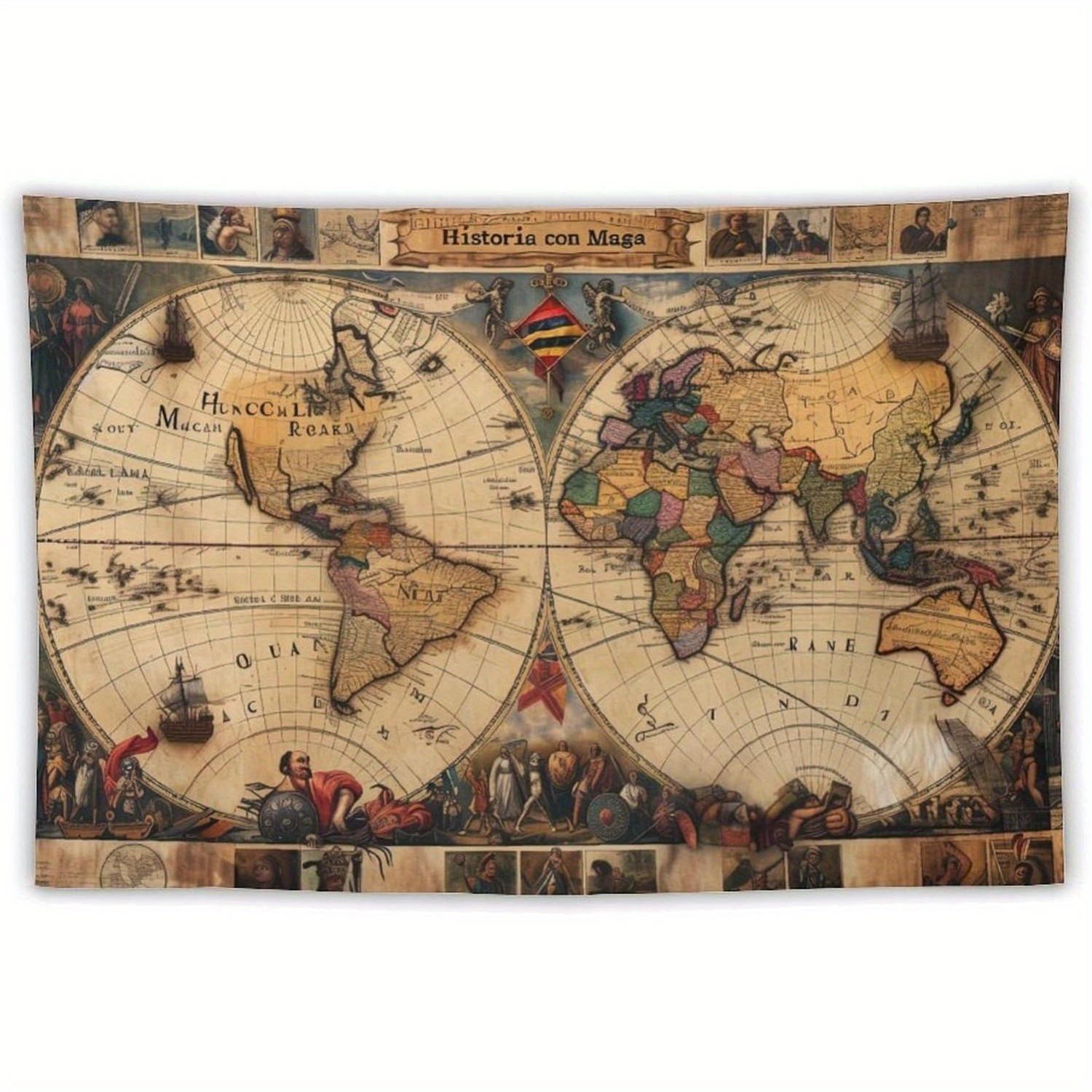

Retro World Map Digital printing polyester wall hanging tapestry decorative Living room bedrooms Office background gift 74x94cm(29x37in)