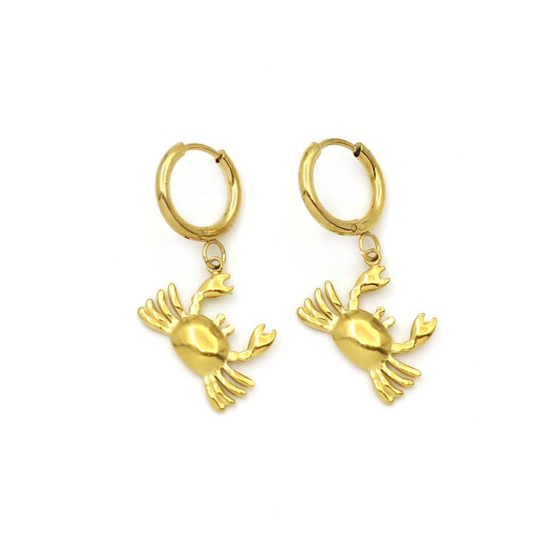 Stylish Seaside Resort Earrings: Seahorse, Sea Turtle & Crab Pendants In Gold-Plated Stainless Steel