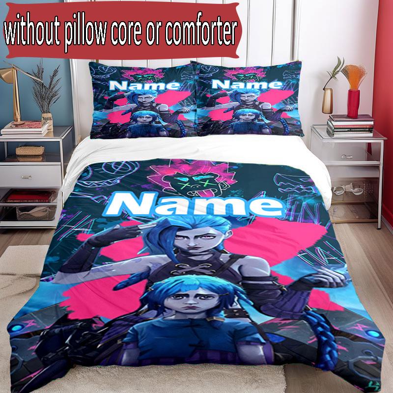 3pcs Duvet Cover Set (1*Duvet Cover + 2*Pillowcase, Without Core), Custom Name Jinx Pattern Bedding Set, Home Bedroom Decor Gift