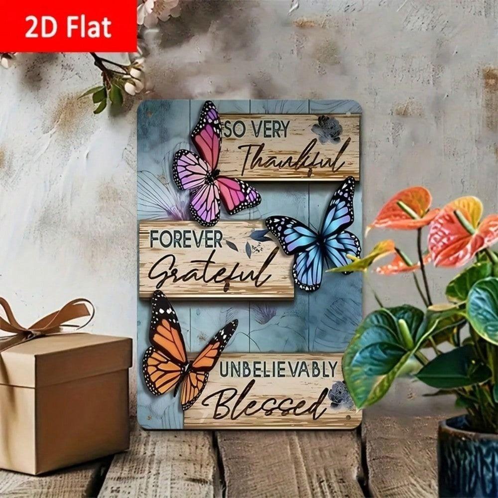 Vintage Metal Sign Butterfly Wall Decor Motivational Quote Rustic Iron Poster for Home Office